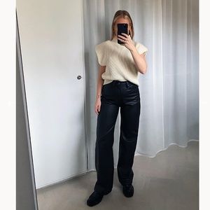 H&M faux leather wide leg pants